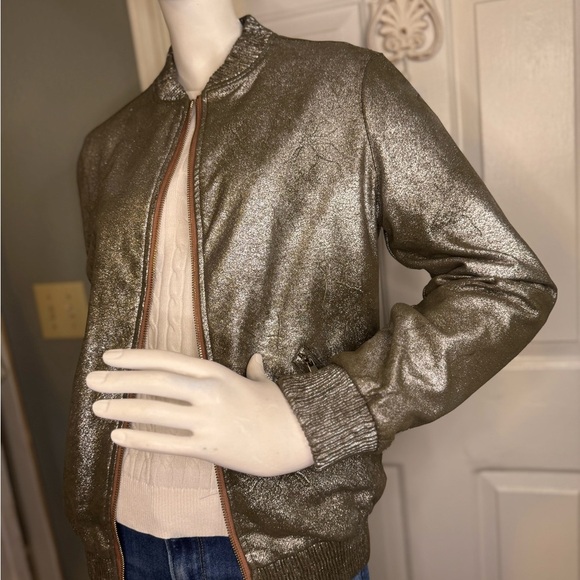 Zara Metallic Bomber Jacket Zip closure side pockets Size S good condition - Picture 4 of 10